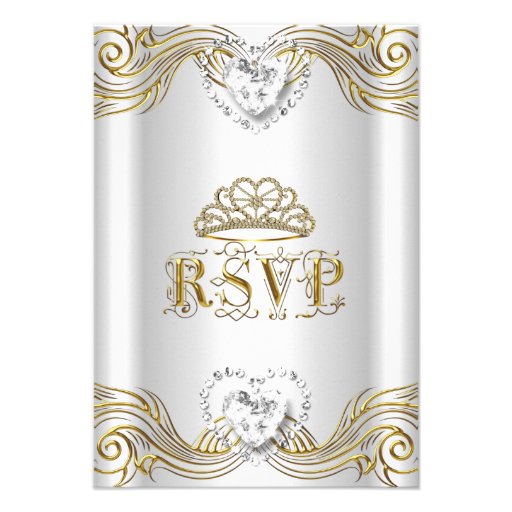 RSVP Reply Response Silver White Gold Quinceanera Invitations