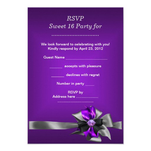 RSVP Reply Sweet 16 Zebra Purple Black Silver Announcements