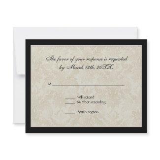 RSVP Response, Black n Cream Red Tulip Damask invitation