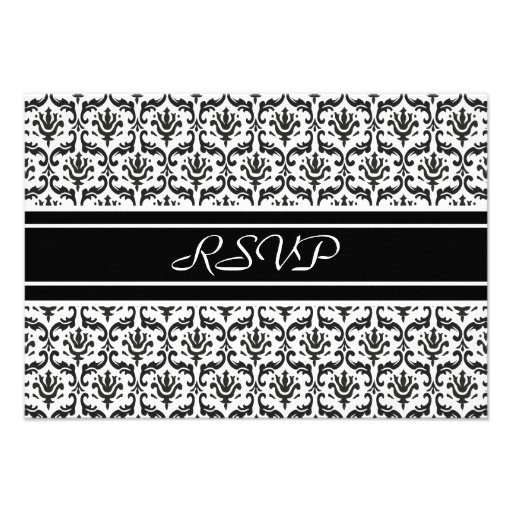 RSVP Response Card in Stylish Black & White Damask Invitations