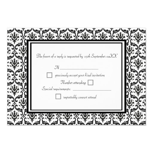 RSVP Response Card in Stylish Black & White Damask Invitations