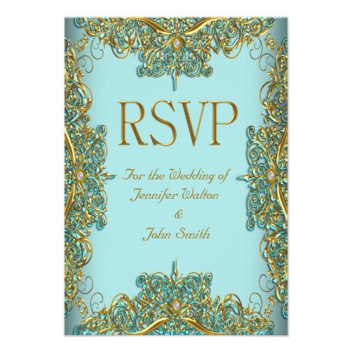 RSVP Response Wedding Ornate Gold Blue Personalized Invite