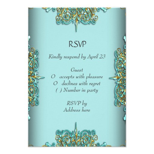 RSVP Response Wedding Ornate Gold Blue Personalized Invite