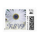 postcard - RSVP stamps, with a crisp white daisy.  Perfect for wedding inviations, anniversary celebrations, and other special occasions.  Get the matching wedding invitation stamps!