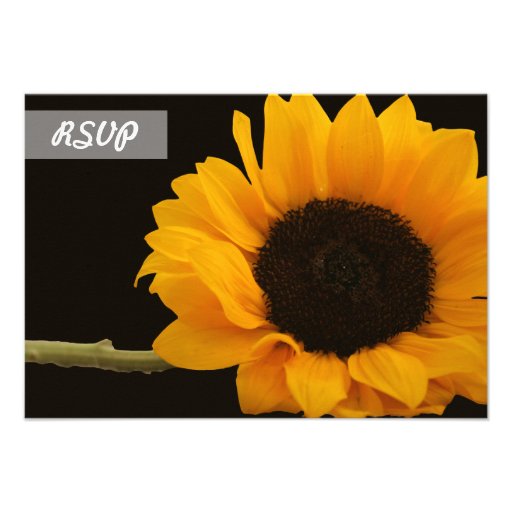 RSVP Sunflower Photo on Black Cards Custom Invites