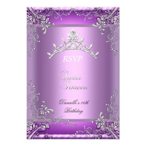 RSVP Sweet Sixteen 16 16th Birthday Party Purple Announcements