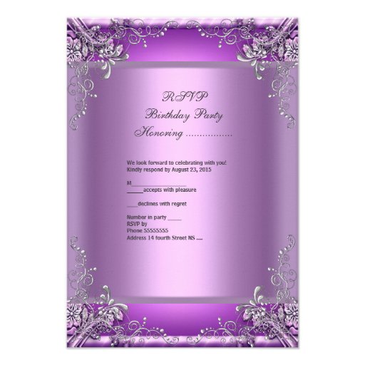 RSVP Sweet Sixteen 16 16th Birthday Party Purple Announcements