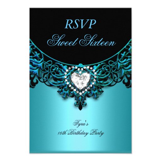 RSVP Sweet Sixteen 16 Birthday Party Aqua Blue Custom Announcements