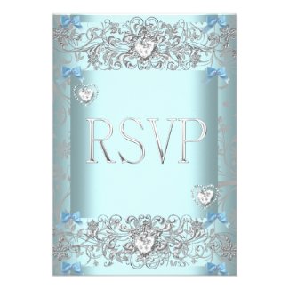 RSVP Teal Blue Damask Wedding White Diamond Hearts
