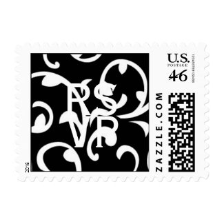 RSVP Wedding Black & Pink Damask USPS Postage stamp