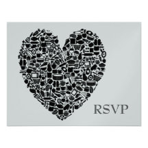 RSVP Wedding Foodies Heart Silver Response Custom Invite