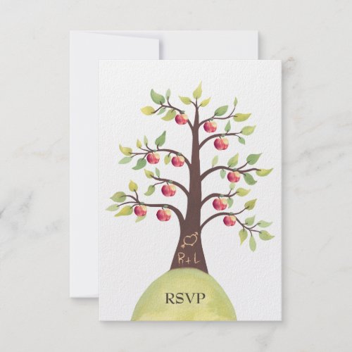 RSVP Wedding Monogram Apple Tree Carving invitation