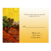RSVP wedding postcard. Olive Trees in Yellow Sky Postcards