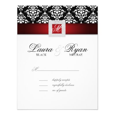 RSVP Wedding Reply Card Jewel Black Red White Custom Announcements