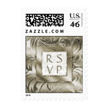 RSVP Wedding Stamp Leaf Floral Gold Taupe