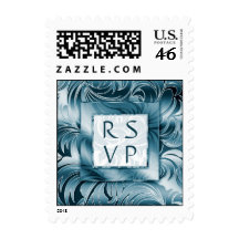 RSVP Wedding Stamp Leaf Floral Silver Teal