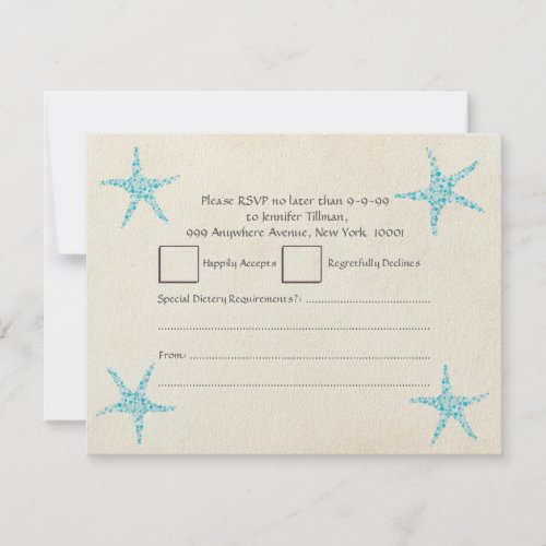 RSVP Wedding Turquoise Aqua Starfish invitation