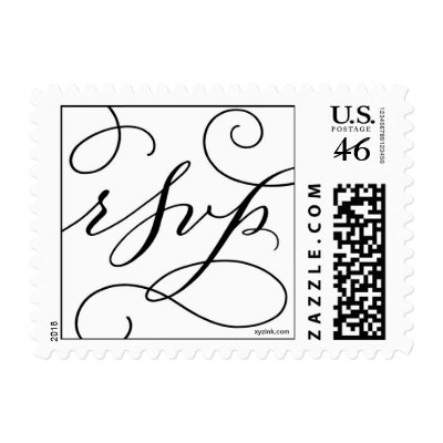 RSVP . with a Flourish : Black on White Stamp
