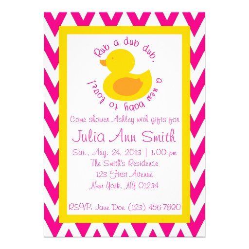 Rub-a-dub Baby Shower Invitation - Pink (front side)