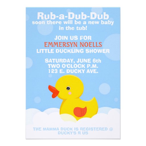 RUB-A-DUB-DUB Baby Shower/Birthday Invitation (front side)
