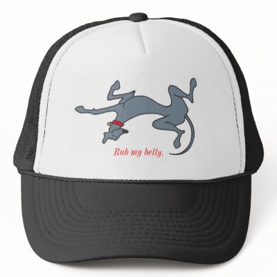Rub my belly cap mesh hats by RacingHomeGreyhounds