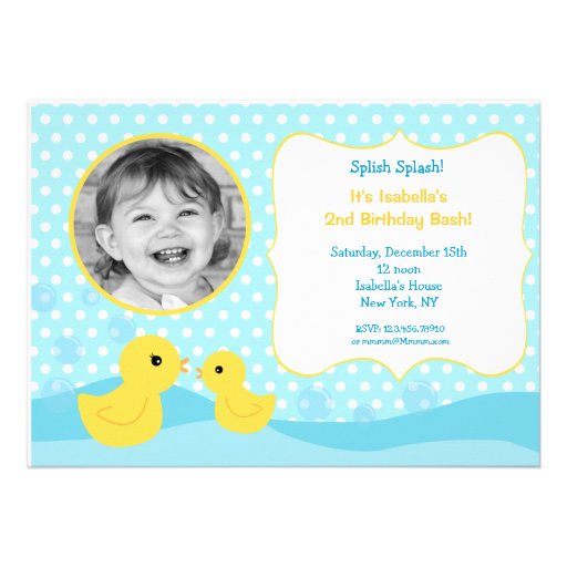 Rubber Duck Birthday Invitations (front side)