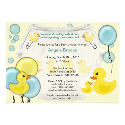 Rubber Duck Ducky Diaper Baby Shower Invitation (front side)