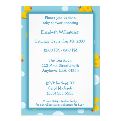 Rubber Ducky and Bubbles Theme Baby Shower Invite