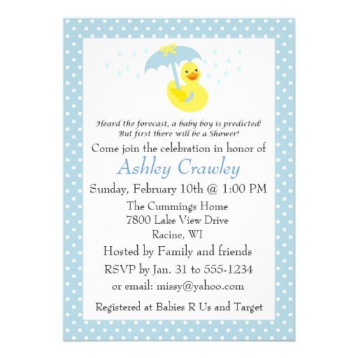Rubber Ducky Baby Boy Shower invite - customize (front side)