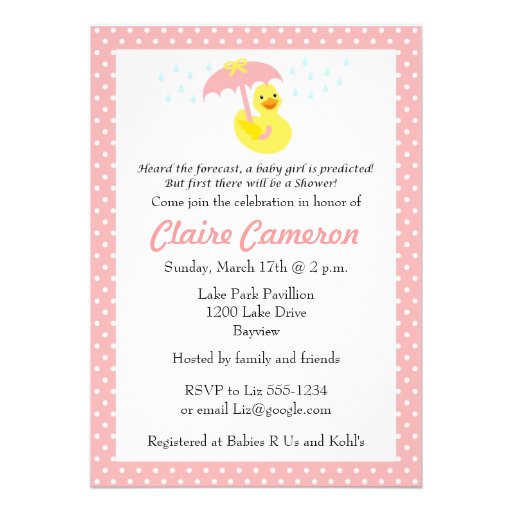Rubber Ducky Baby Girl Shower invite - customize (front side)