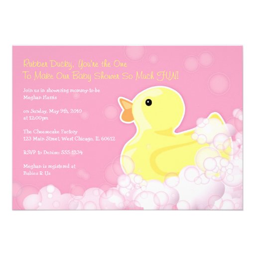 Rubber Ducky - Baby Shower Invitation - Pink! (front side)