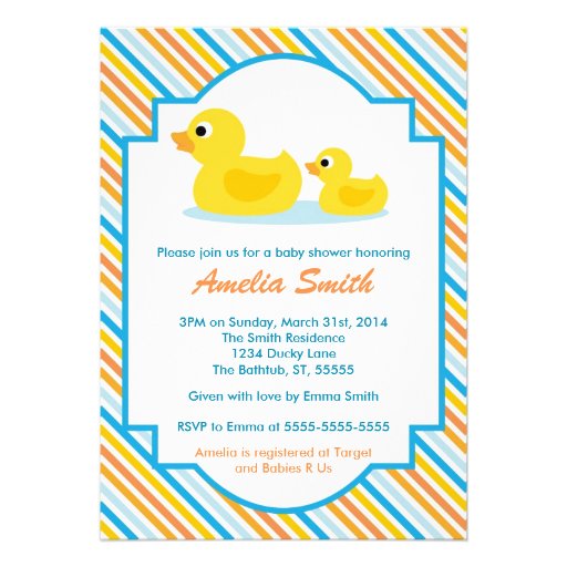 Rubber Ducky Baby Shower Invitation - Unisex, Boy (front side)
