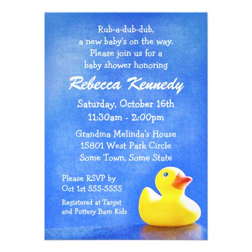 Rubber Ducky Baby Shower Invitations (front side)