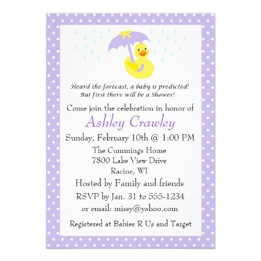 Rubber Ducky Baby Shower invite purple - customize (front side)
