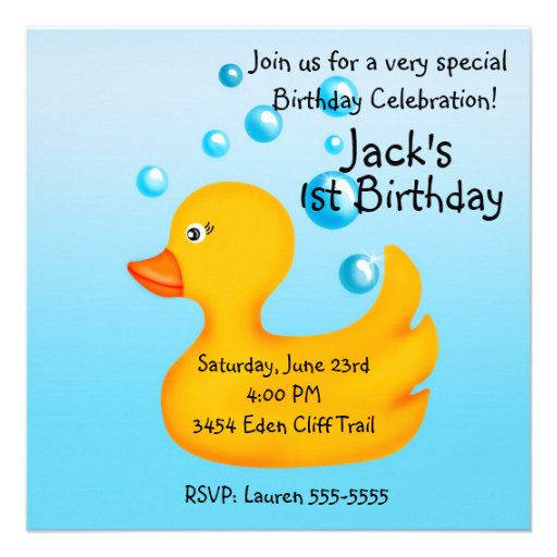 Rubber Ducky  Birthday Invitations (front side)