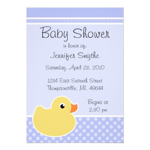 Rubber Ducky Blue Baby Shower Invitations (front side)