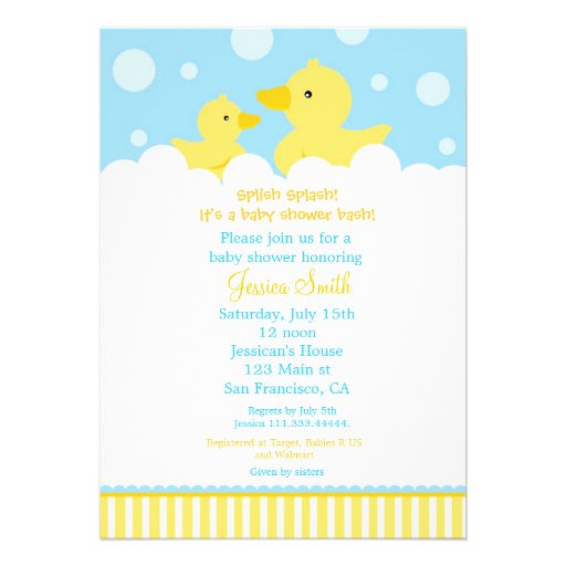 Rubber Ducky Duck Baby Shower Invitation for girl (front side)