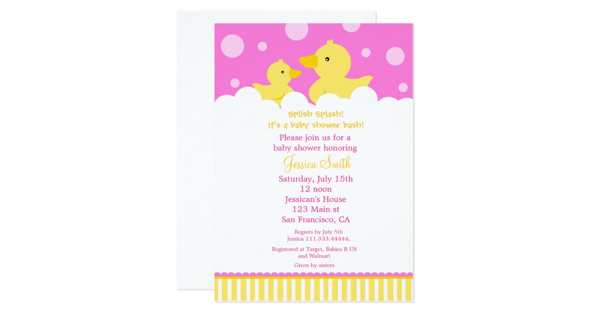 Rubber Ducky Duck Baby Shower Invitation for girl Zazzle