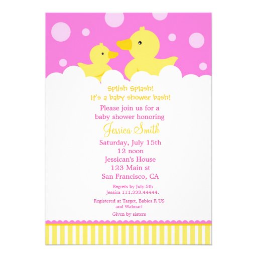 Rubber Ducky Duck Baby Shower Invitation for girl (front side)