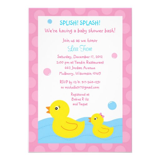 Rubber Ducky Duck Girl Baby Shower Invitations