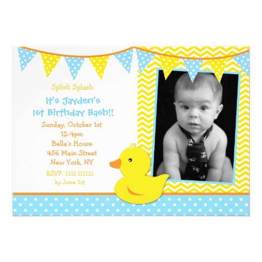 Rubber Ducky Duck Photo Birthday Party Invitations (front side)
