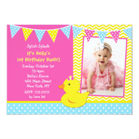 Rubber Ducky Duck Photo Birthday Party Invitations 5