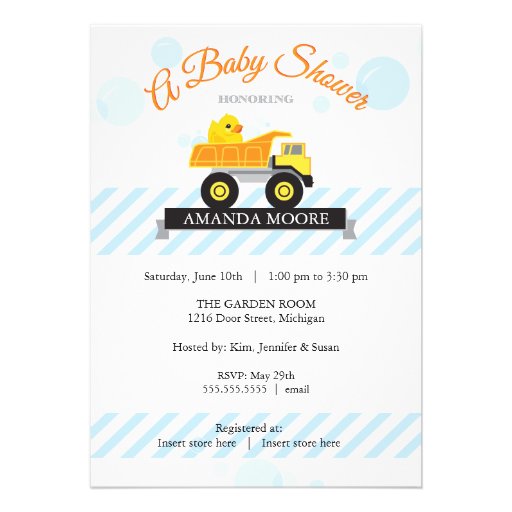 Rubber Ducky Dump Truck Baby Shower Invitation (front side)