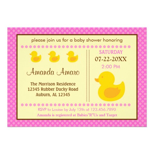 Rubber Ducky Girl Baby Shower Invitation (front side)