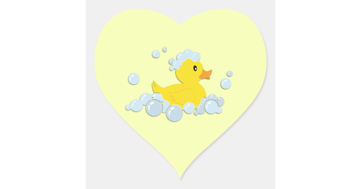 Rubber Ducky in Bubbles Heart Sticker | Zazzle