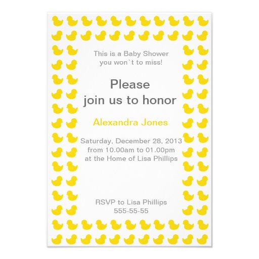 Rubber Ducky invitation for Baby Shower yellow (front side)