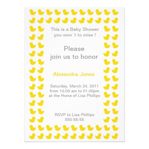 Rubber Ducky invitation for Baby Shower yellow (front side)