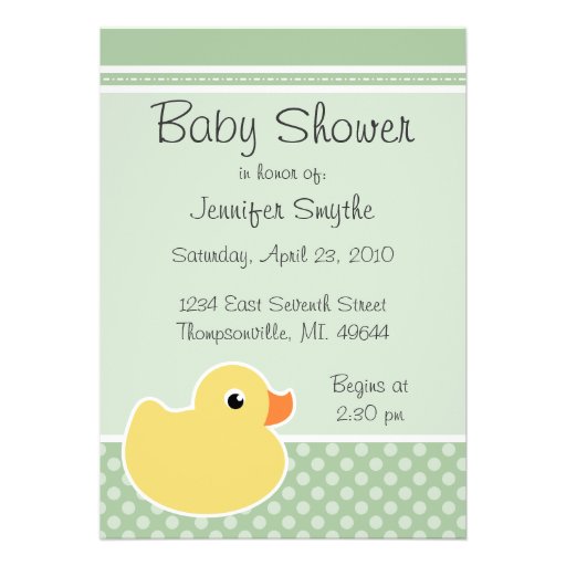 Rubber Ducky Mint Baby Shower Invitations (front side)