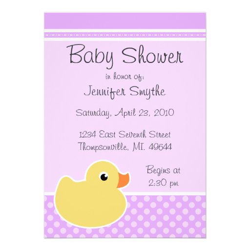 Rubber Ducky Purple Baby Shower Invitations (front side)