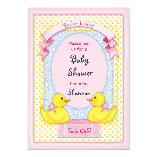 Rubber Ducky Twin Girls Shower Invitation (front side)